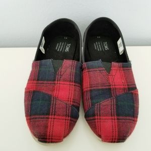 TOM'S Red Buffalo Plaid Slip-on Flat Girl/Youth 1